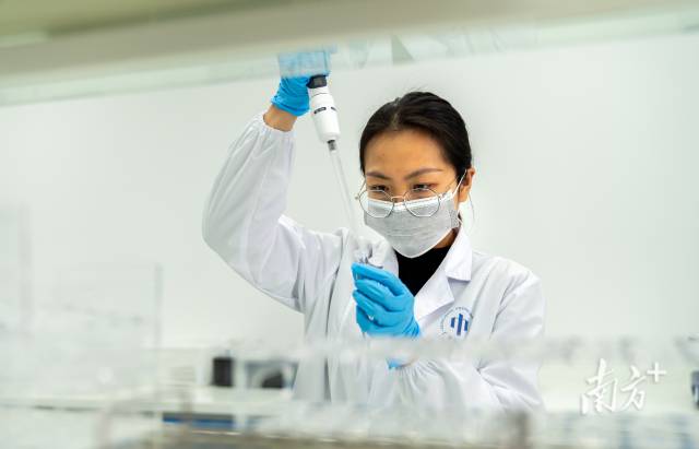 广清中大检测研究院实验室内，一名工作人员正在检测。